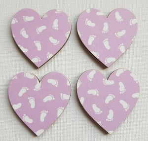 Fait Main Lot De 4 En Bois Coeur Aimants De Refrigerateur Magnifique Bebe Empreintes Imprimer Ebay