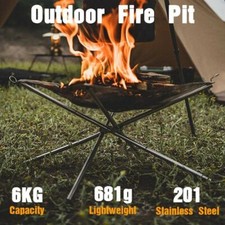 Foldable Fire Pit Camping Fireplace Bonfire Stand Stainless Mesh &Carrying Bag
