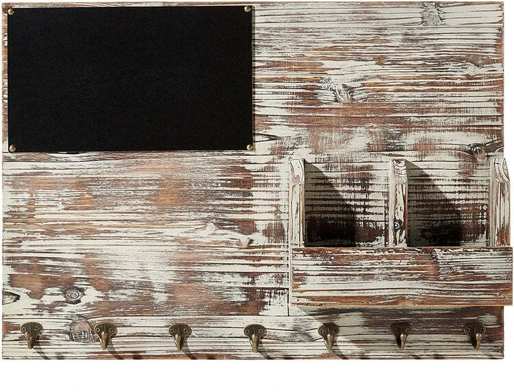 Chalkboard with Memo Clips, Mail Sorter, and Key Hooks, Entryway Organizer - Image 3 of 4