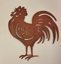 Distressed Flat Metal Rooster Wall Art Rustic Country Cottage Core 13.75"H