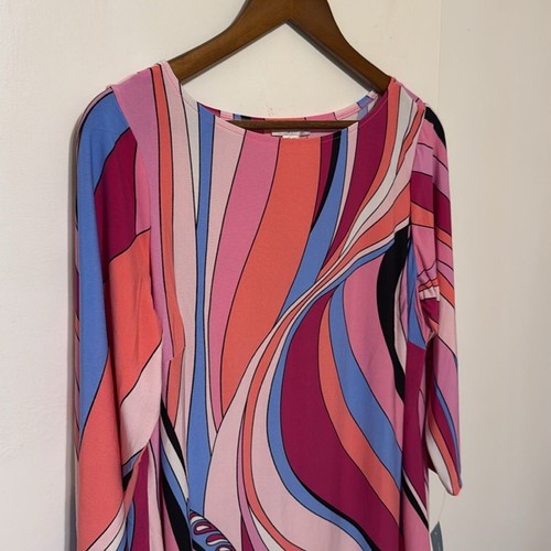 NWT London Times Swirl 3/4 Length Sleeve Shift Dress Pink Print Plus Size 1X - 第 3/12 張圖片