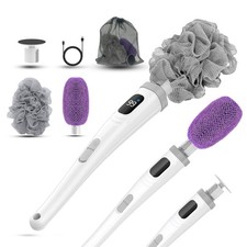Electric Body Brush Back Scrubber for Shower, Waterproof Long Large, White