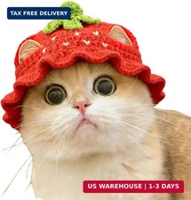 Strawberry Cat Hat, Cotton  Soft Cute Knitted Hats for Cats Birthday Party Chri