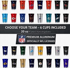 NFL Aluminum Cups 20 oz 6 Cups Choose Team or Custom Mix Reusable Made in USA
