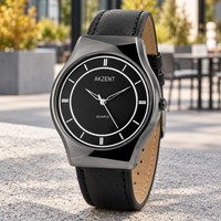 Akzent Herren Armbanduhr MäNner Business Uhr Quarzuhr Kunstleder Schwarz 3 Atm