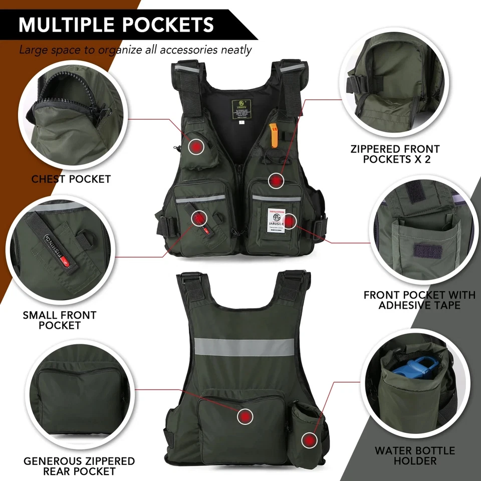 Fishing Jacket Swiming Life Vest Adjustable Size Breathable Mutil-Pocket Vest - Image 3 of 4