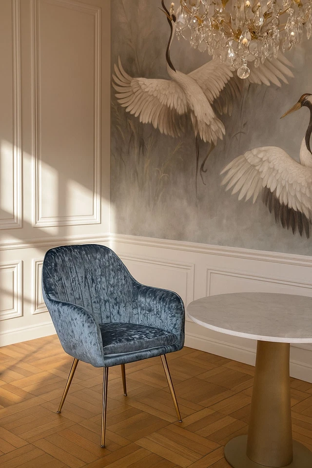 Armlehnstuhl Samt Stuhl Vintage Sessel Polsterstuhl Polstersessel Armlehnsessel - Bild 2 von 4