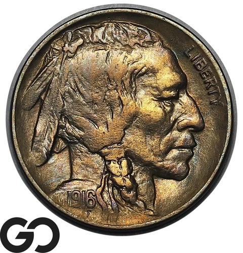 1916-D Buffalo Nickel, Nice Album Color Toner, Gem BU++ Better Date