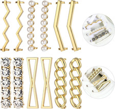12PCS Gold Shoe Charms Pearl Rhinestone Shoelace Clips DIY Sneaker Decorations