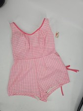 Deadstock Vintage Pink Gingham Romper Playsuit XL 1960s Retro Rockabilly Swim