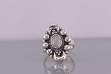 Sterling Silver Oval Moonstone Puffy Beaded Framed Band Ring 925 Sz: 6.5