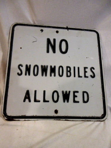 Vintage No Snowmobiles Allowed Embossed Metal Sign 18 x 18