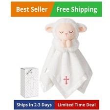 Lamb Baptism Blanket, Lamb Loveys for Baby Girls, Security Blanket with Embro...