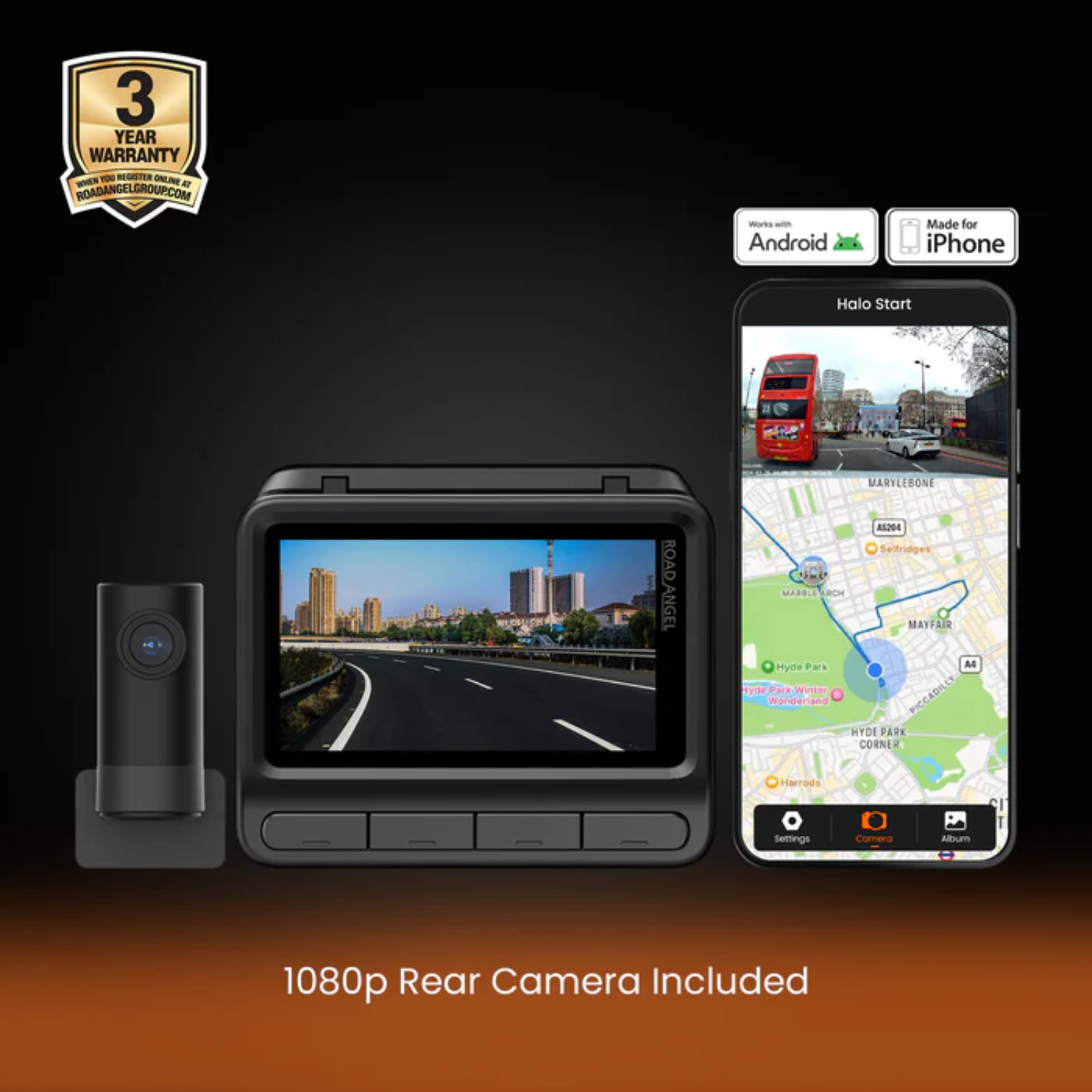 Road Angel Halo Elite 4K & 1K Dual Dash Cam With Free Hardwiring Kit