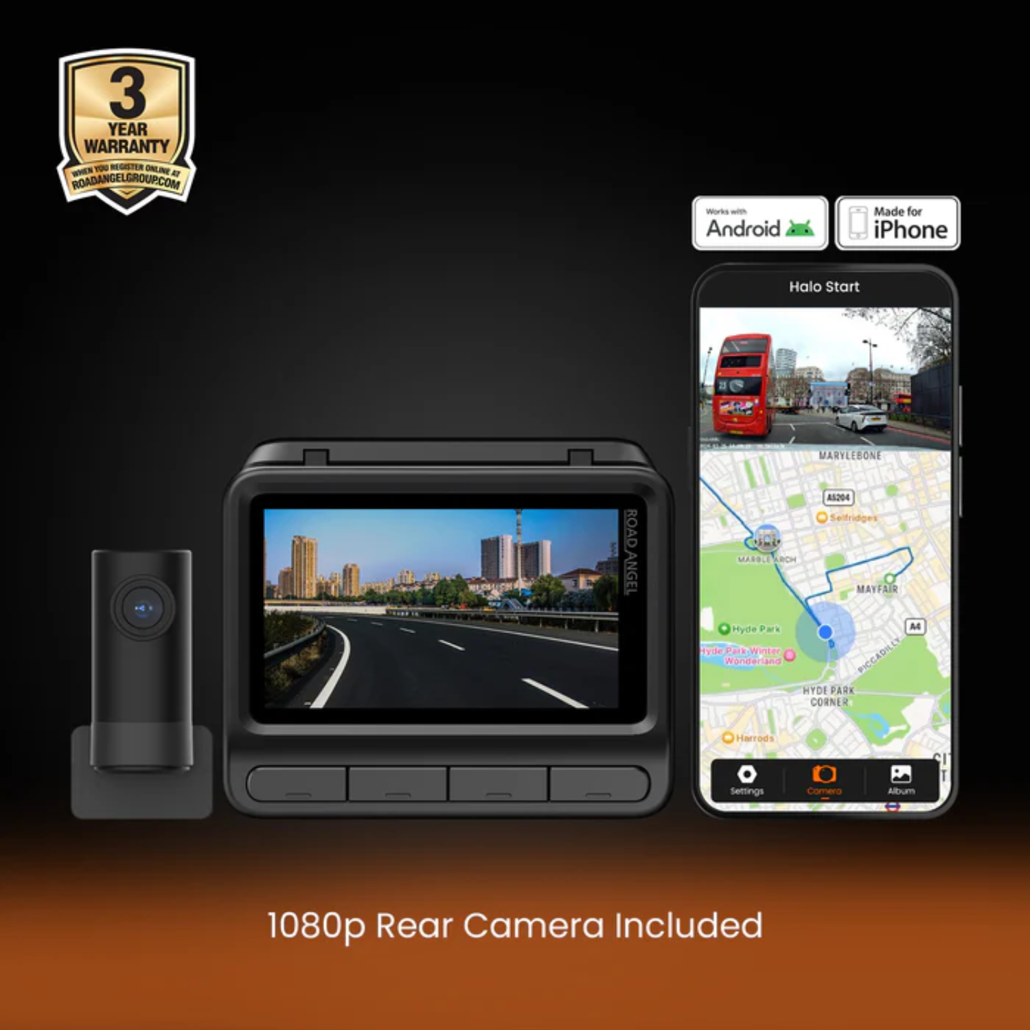 Road Angel Halo Elite 4K & 1K Dual Dash Cam With Free Hardwiring Kit