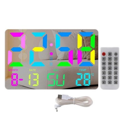 Digitale LED Wanduhr Temp Datum Fernbedienung weiß