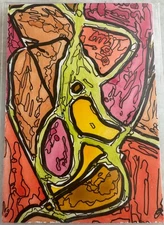 ACEO  Abstract original painting watercolor/ink/color paper handmade OOAK