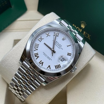 2025 NEW Rolex Datejust 41MM - White Roman Dial 126300 Jubilee - smooth bezel.