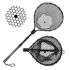 Rubber Fishing Net Large Folding Landing Collapsible Aluminum Pole Handle with 