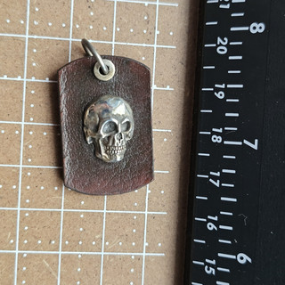 Rare Sterling Silver and Leather Waxing Poetic Skull Dog Tag