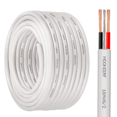 50FT White 18/2 18 AWG 2 Conductor Stranded Shielded Plenum Wire Cable CL3P