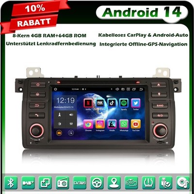8-Kern 64GB Android 14 DVD Autoradio GPS Navi für BMW 3er E46 M3 Rover 75 MG ZT
