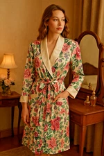 VTG Kathryn Floral Satin Robe Kimono Wrap Belted Longed Wear Women's Sz M