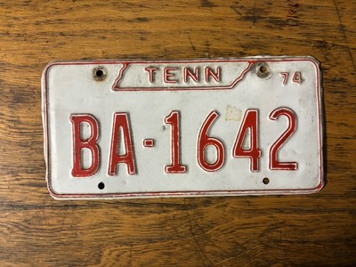 1974 Tennessee License Plate BA-1642 White Red Collectible