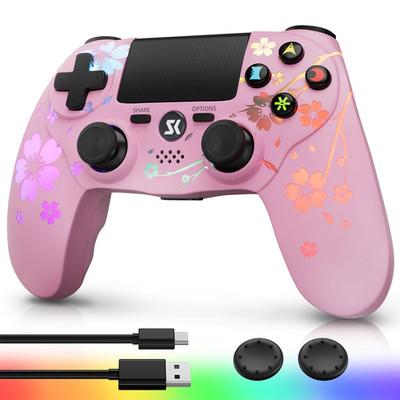 Wireless Controller for PS4, Black Crack Custom Design, Adjustable RGB Light,100