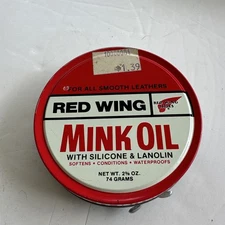 Vintage Red Wing Mink Oil With Silicone & Lanolin Tin Advertisement Nearly Full