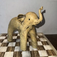 Vintage Marbled Clay Elephant 8.5" Figure Sculpture Marbelized Hand Crafted 50's