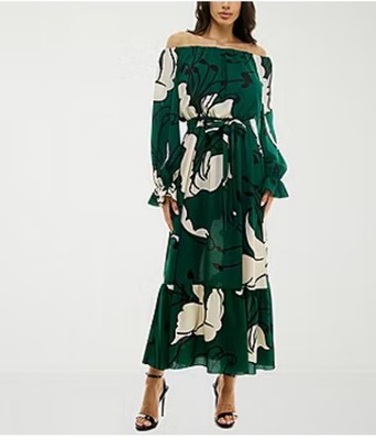 Beautiful Premier Amour floral off shoulder maxi dress Size 2 NWT $79 Green