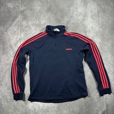 Adidas Womens L Quarter Zip Pullover Navy Blue Coral Pink Sweatshirt Sportswear