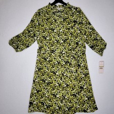 Nanette Lepore Green Multi Abstract Print V-Neck Tie Waist Dress SIZE 14