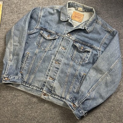 Levi's Jacket Mens Large Blue Denim Jean Bomber Button Front Western 70507-0389