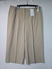 NWT Vintage Talbots Crop Dress Pants Women's 14P Brown Wide Leg Belt Loops