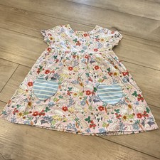 Mini Boden Shirt Dress Size 8-9 Bunny Easter Pink Summer Hearts Pockets Floral