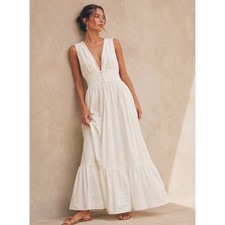 Reformation Jove Maxi Dress 10 White Tiered Organic Cotton Cottagecore Romantic