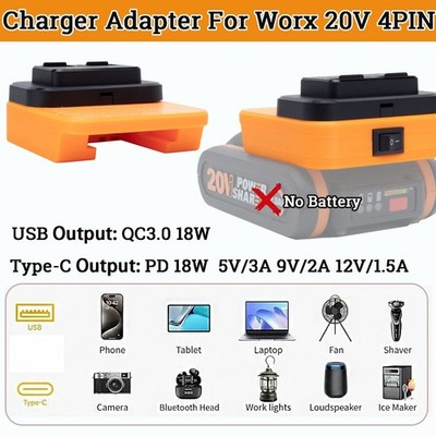 Power Supply Charger Adapter For Worx 20V 4PIN Battery Portable Power Station
