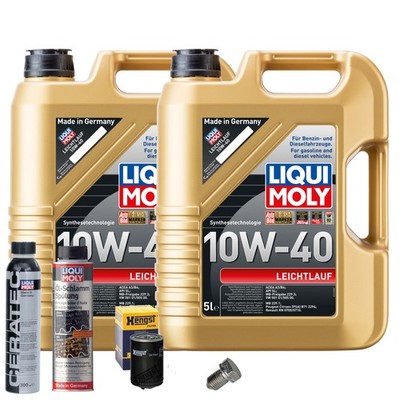 Motoröl 10W40 LIQUI MOLY 10L+HENGST Ölfilter+Spülung+Cera Tec+Ölablassschraube