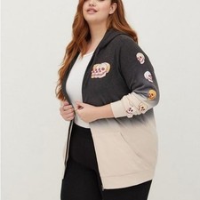 TORRID Tunic Zip Hoodie Cozy Fleece Skulls Dip Dye Black 0 Large