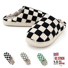 House Slippers for Women  Men - Fuzzy, Casual 7.5-8.5 Women/6-7 Men Black