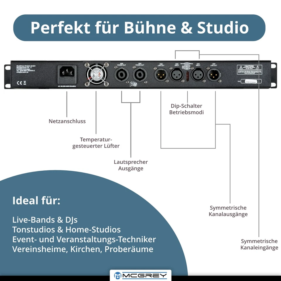 McGrey PA-4502 Endstufe DJ PA 2x450 Watt Class-D Verstärker XLR SPK-kompatibel - Bild 3 von 4
