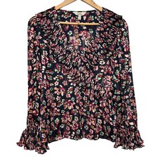 Other Stories Paris Atelier Floral Long Sleeve Pleated Ruffle Blouse Womens 6