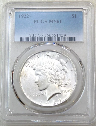 1922 Peace Silver Dollar PCGS MS61 Frosty Just Graded New Holder #N254G
