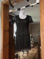 Vintage Connected Apparel Black Lace Short Sleeve Cocktail Dress Gold Slip Sz S
