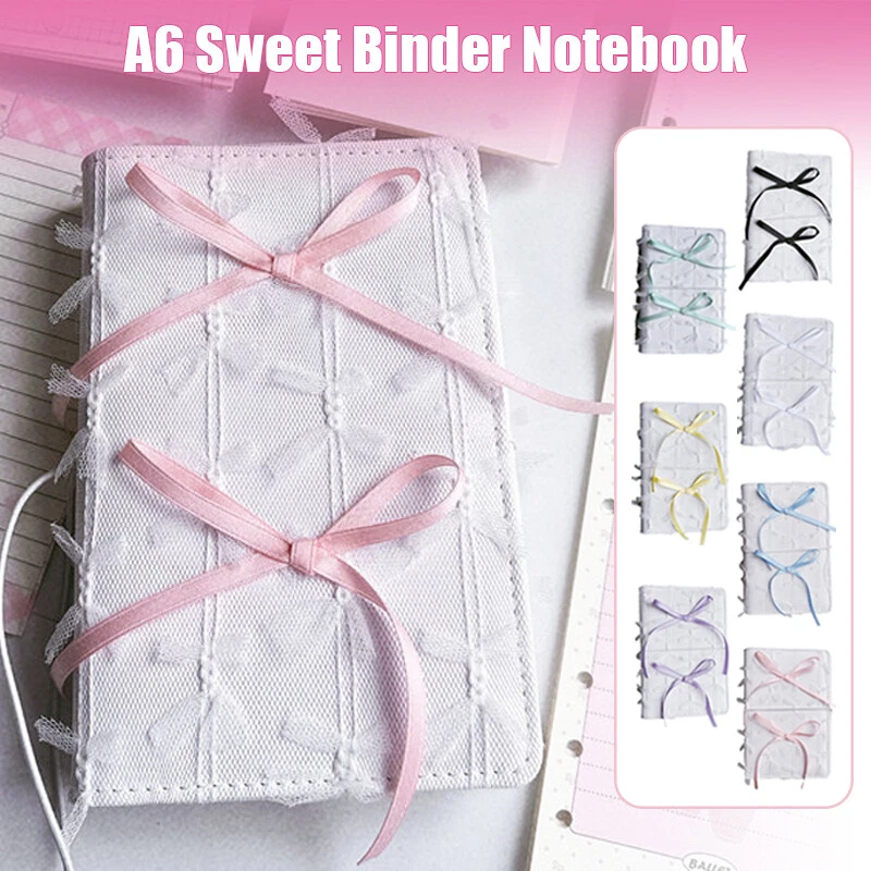 Sweet Lace Bow Mesh A6 Binder Notebooks Scrapbook Journal Notepad School Supplie - Image 2 of 4