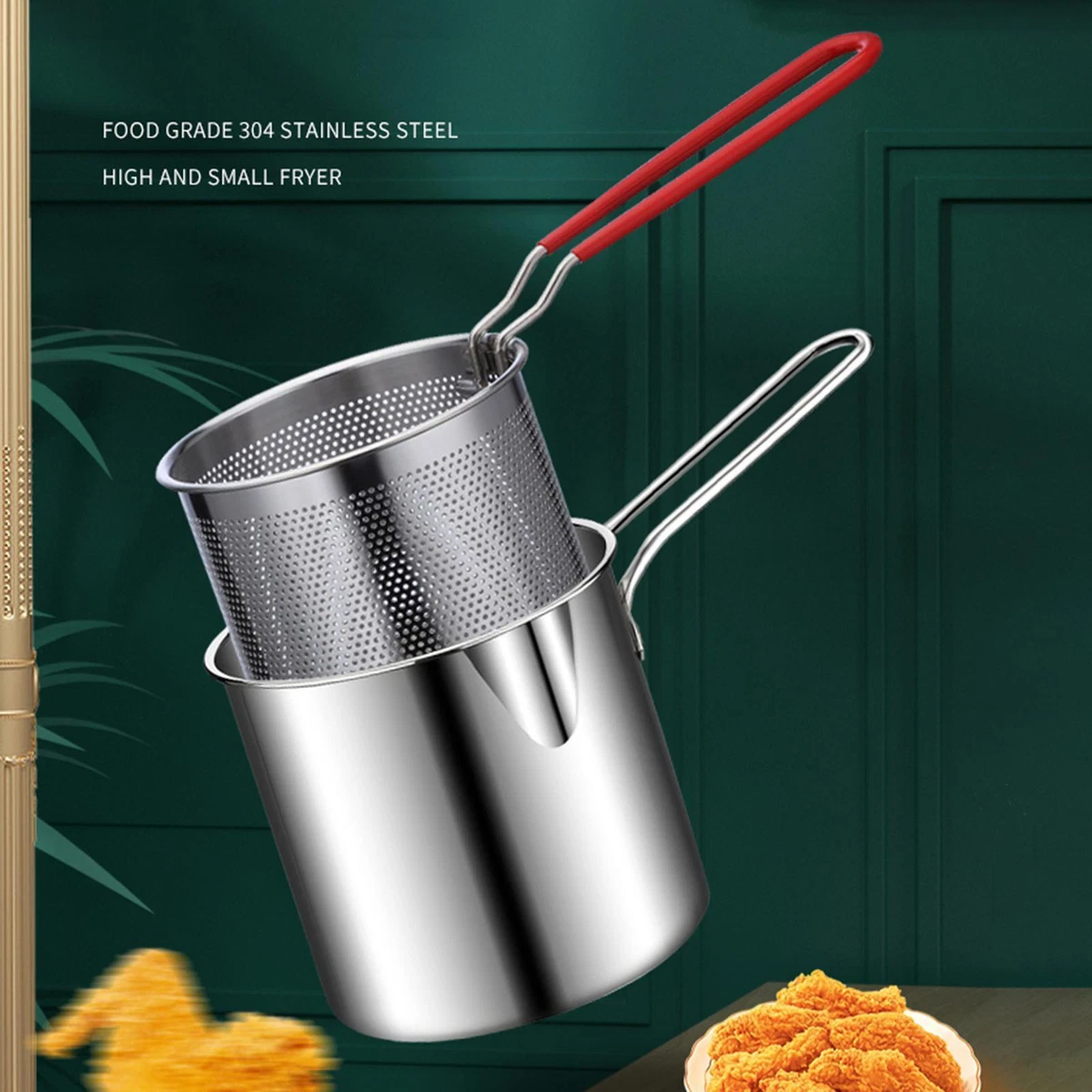 Stainless Steel Deep Fryer Pot Universal Small with Basket Fryer Pan Fry  Pot for