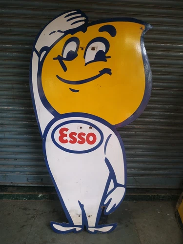 VINTAGE OLD PORCELAIN ENAMEL SIGN ESSO CASPER CUTOUT GAS STATION 5.7 FEET 1920