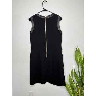 Calvin Klein Black V Neck Faux Leather Trim Dress | eBay